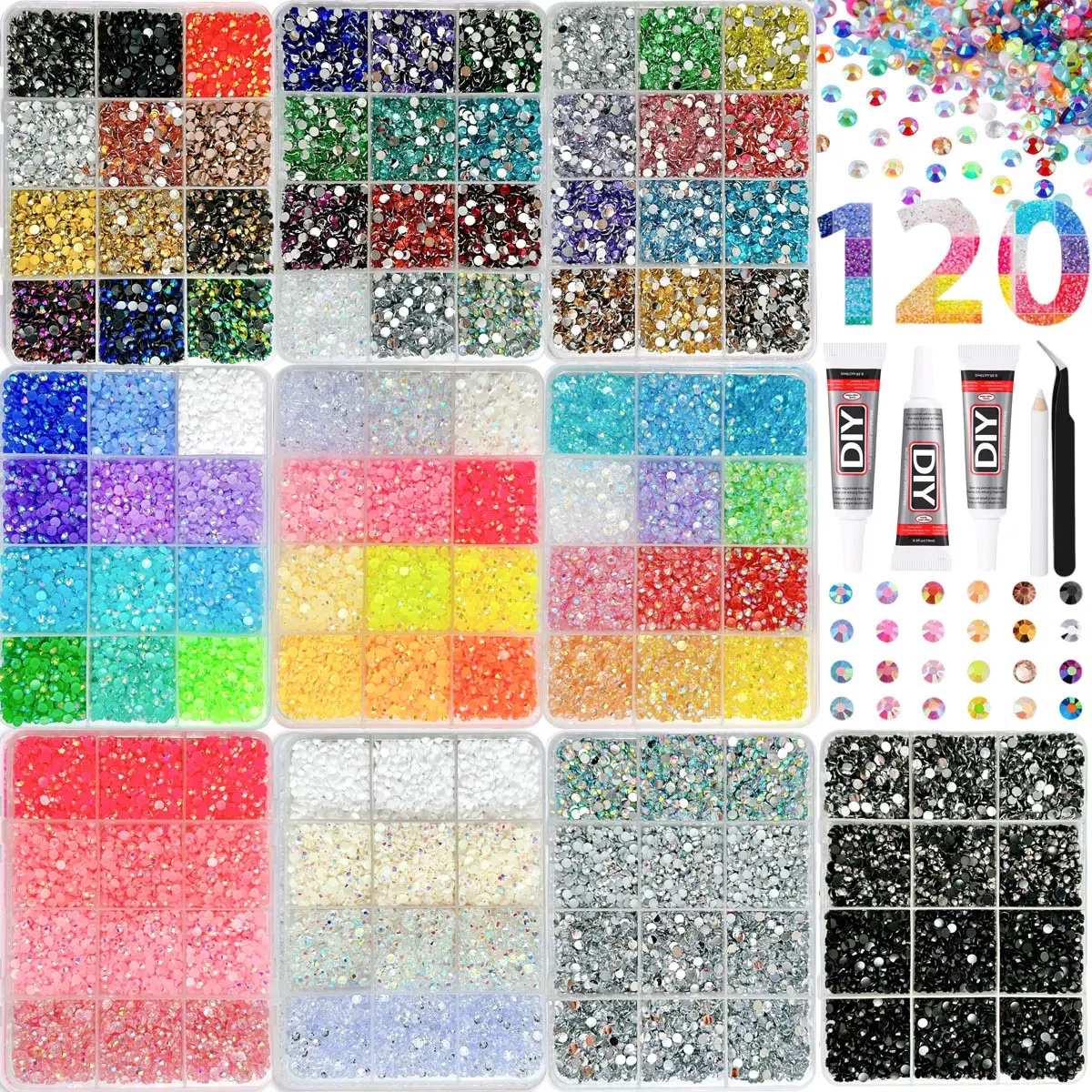 1Set 120 Colors Mini Flatback Nail Rhinestone Jewelry 3mm AB Colors Semi-circular Nail Diamond Charms DIY Clothing Hairpin Nail Materials Nail Art Accessories