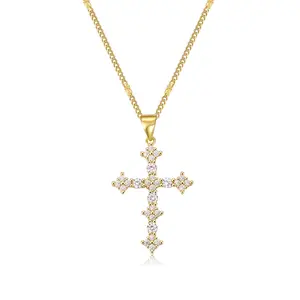 MEIITRUE 14K Gold Plated Cross Pendant Necklace for Women, Dainty Zirconia Cross Necklace, Faith Jewelry Religious Gifts