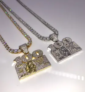 18k Gold/White Gold 100 Dollar Bill Diamond ICED-OUT Hiphop Pendant Necklace Chain