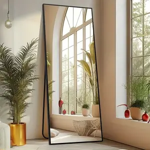 Arched/Rect Full Length Mirror, Full Body Mirror With Stand, Hanging Or Leaning For Wall, Aluminum Alloy Thin Frame Floor Standing For Hotels And Bathrooms