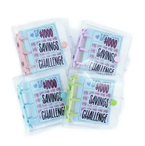 Mini Money Saving Binder, $1000 Money Saving Challenge Book Budget Binder with Envelopes Portable Deposit Anytime Anywhere， Money Saving Challenge Clear Loose Leaf Book, Office Supplies