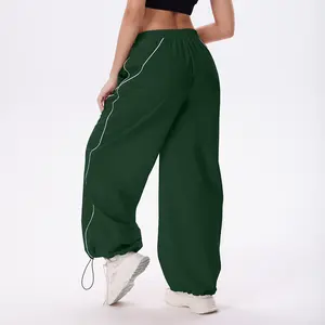 OQQfitness Womenswear WideLeg Sports Pant Waterproof Reflective stripe Chic Casual Bottoms Baggy Basic Sweatpants with Pockets Everyday Activewear