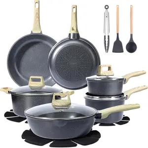 Ceramic Pots and Pans Set Non Stick - 18 count Nonstick Cookware Set,   Kitchen Cooking Set w/Frying Pans Set, Dishwasher Safe,  PTFE PFOA PFOS Free, Dark Gray