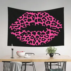 Pink Leopard Lips Tapestry Wall Hanging Tapestries Wall Backdrop Room Poster Art Aesthetic Decor, Horizontal Modern City Pattern Print Art Tapestries, Vintage Wall Decor Banner For Living Room Bedroom Dorm Indoor Home Outdoor Decor