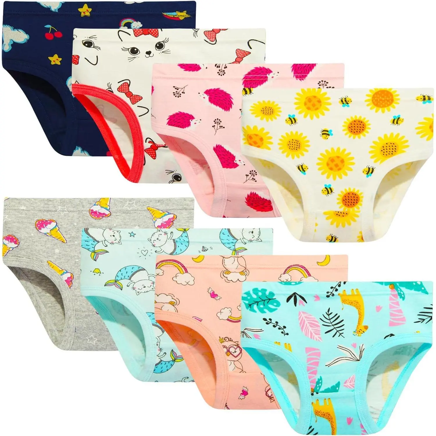 KF5-UWA04 Toddler Girls' Cotton Casual Soft Cute Briefs, Breathable Assorted Underwear (6-8 Pieces), Casual Soft Panties