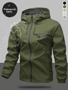 Men's Classic Waterproof & Windproof Hooded Jacket with Drawstring Closure and Zippered Pockets - Ideal for Year-Round Outdoor Activities and Casual Wear#SummerVibes