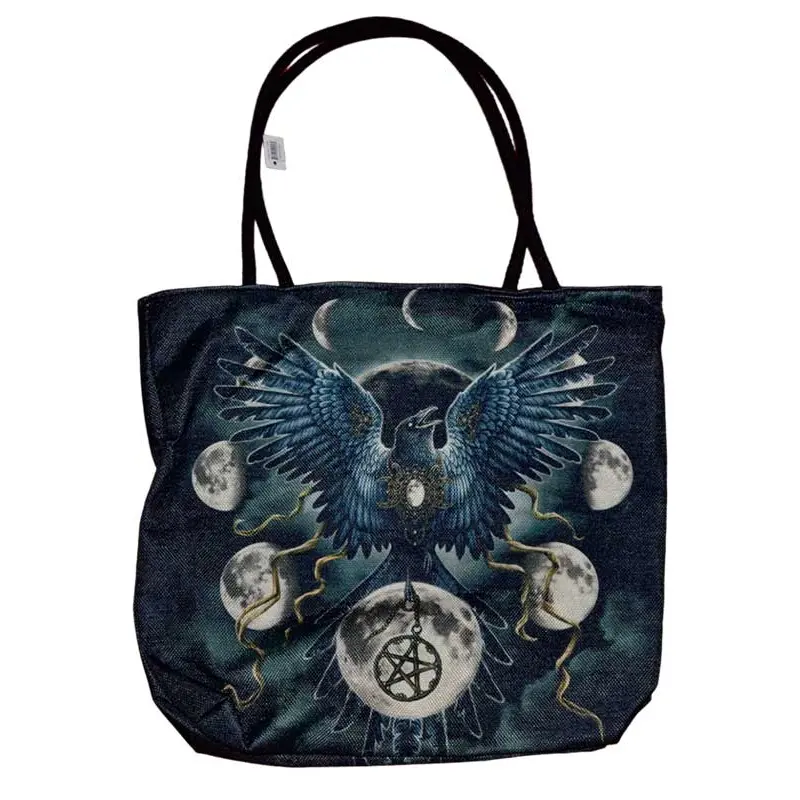 Sinister Crow Tote Bag 17" x 17" — Gothic Witchcraft Market Bag