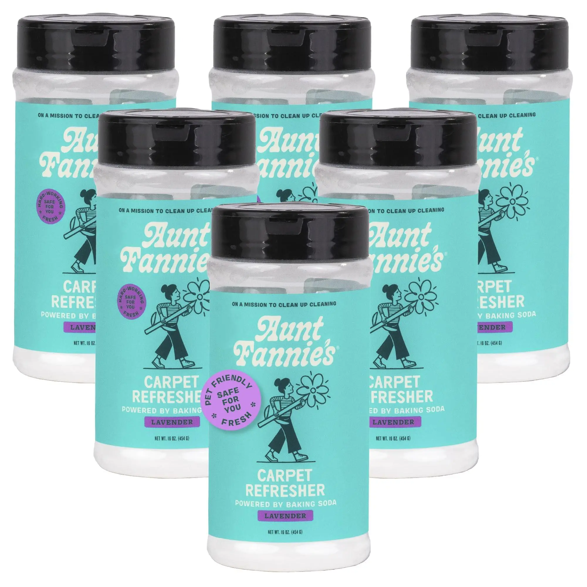 Aunt Fannie's Carpet Refresher & Deodorizer Powder, Multi-Purpose Rug, Carpet, and Upholstery Odor Eliminator for Homes with Cats and Dogs, Lavender Scent, 16 Oz (Pack of 6)