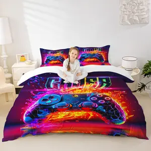 Futuristic and Energetic Gaming Controller 2/3pcs Comforter Set, Flame and Neon Light Effects Create a Dynamic and Dynamic Bedding Set, Soft and Comfortable, Personalized and Vibrant Style,Adding Allure and Fun 1 or 2 Pillowcase No Pillow Core.
