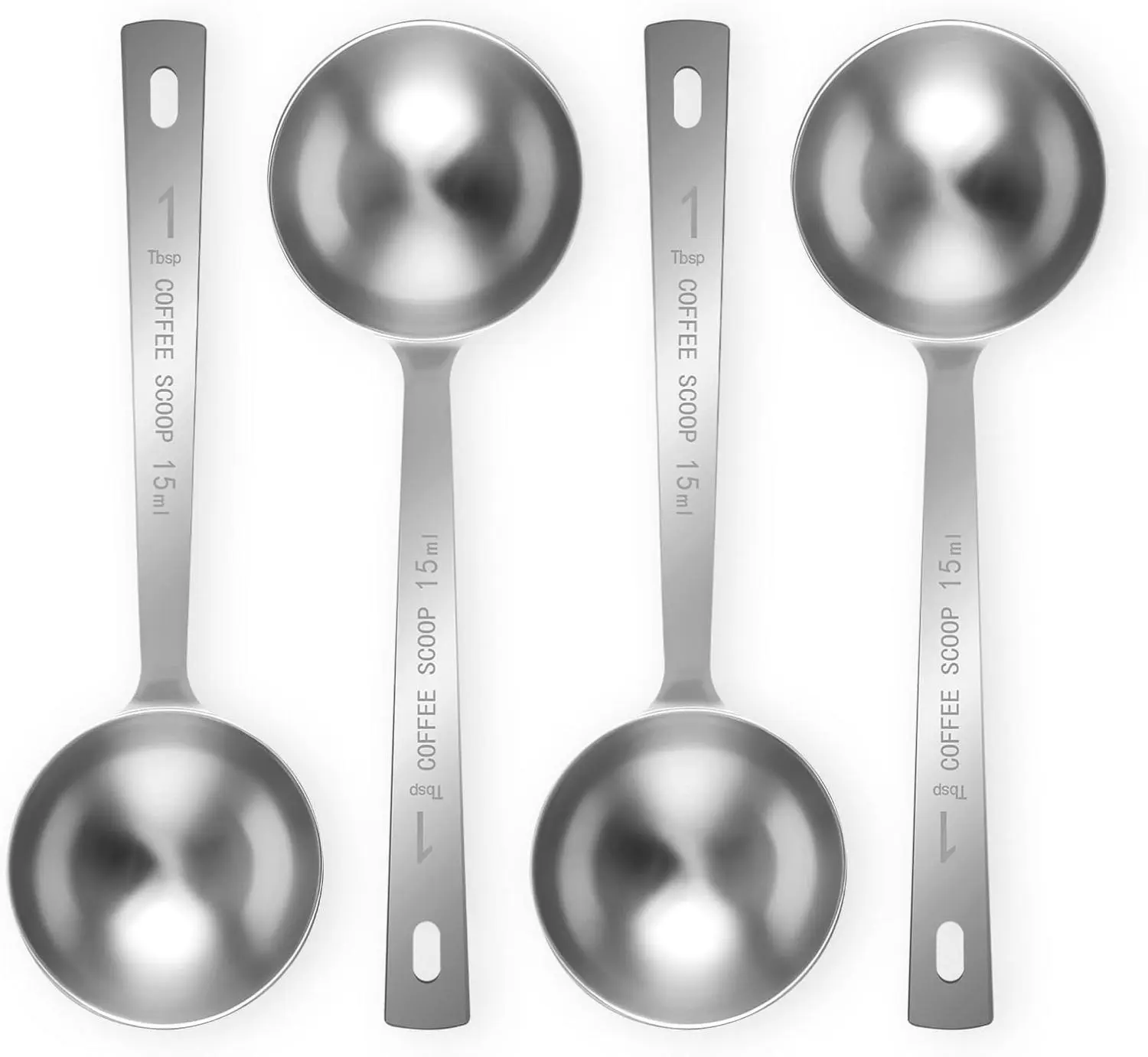 4Pcs Stainless Steel Multifunctional Measuring Spoon Set - Metal Measure Tools with 15ML 1-Tablespoon Scoops, 5.9 Inches Long Handle, Smooth Finish, Portable, Stackable, Hanging Travel Kitchen Utensils for Ground Coffee, Loose Tea