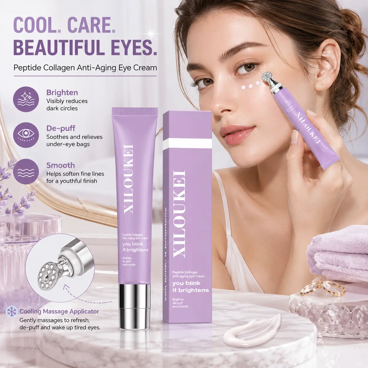 Peptide Collagen Eye Cream - Alcohol-Free Moisturizer, Hydrating Treatment for Dark Circles, Puffiness, Fine Lines, Dull Skin; Unisex Floral-Scented Intensive Care, Illuminating Anti-Aging Formula for All Skin Types, Hydrating Eye Treatments, Illuminating