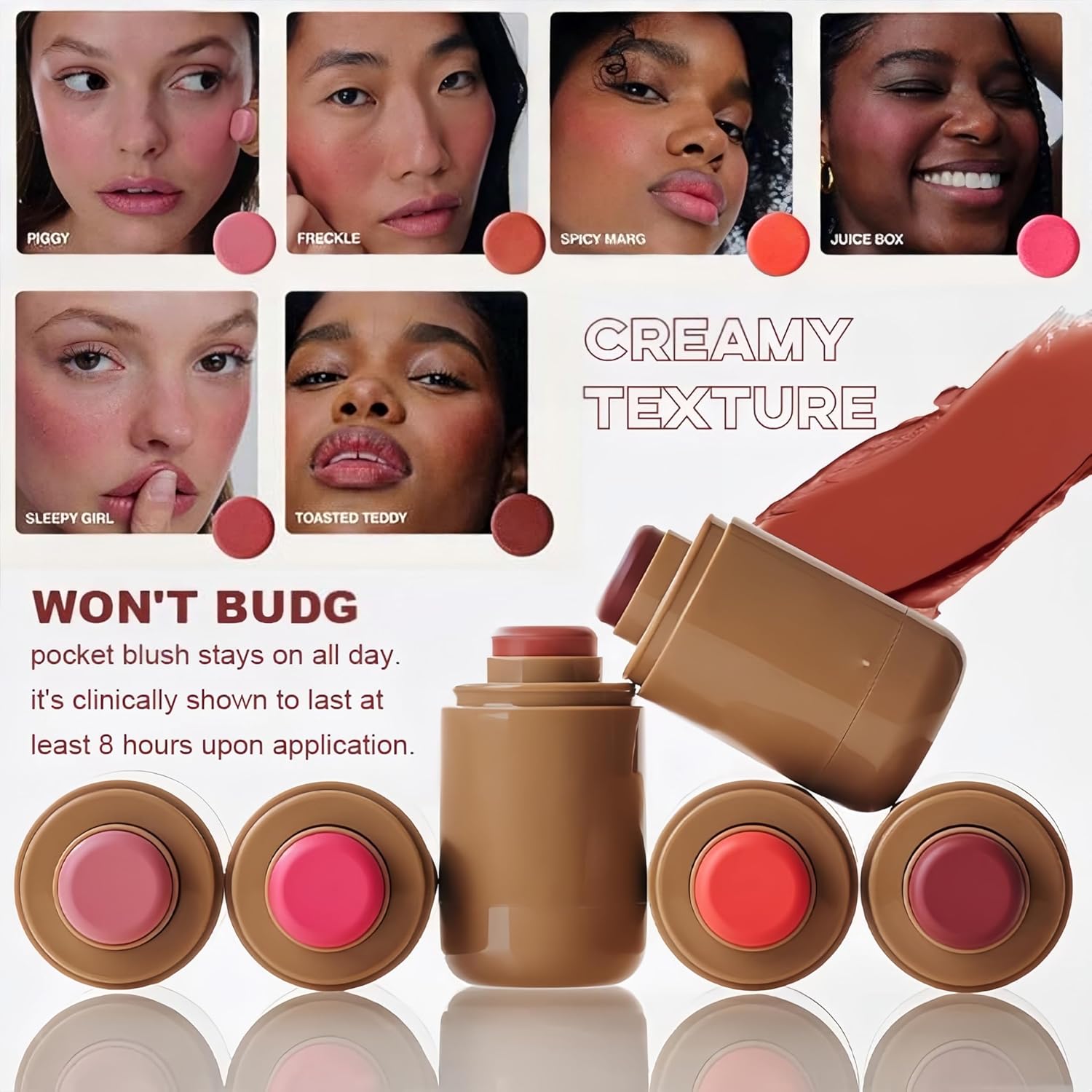 Cream Blush Stick 3-in-1 for Cheeks Lips Eyes, Long-Lasting & Blendable, Buildable Natural Look, Vegan Portable Makeup Stick(1pcs)