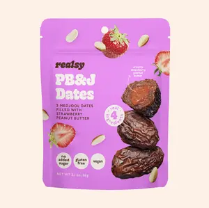 Realsy Organic PB&J-Stuffed Medjool Dates, 2.1 oz Dry Snack - Peanuts, Sea Salt, Sugar Free, Gluten Free