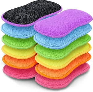 12Pack Dish Sponges Kitchen, Non-Scratch Microfiber Sponges for Cleaning, Reusable Dish Sponge for Dishes, Pots and Pans (Multicolor)