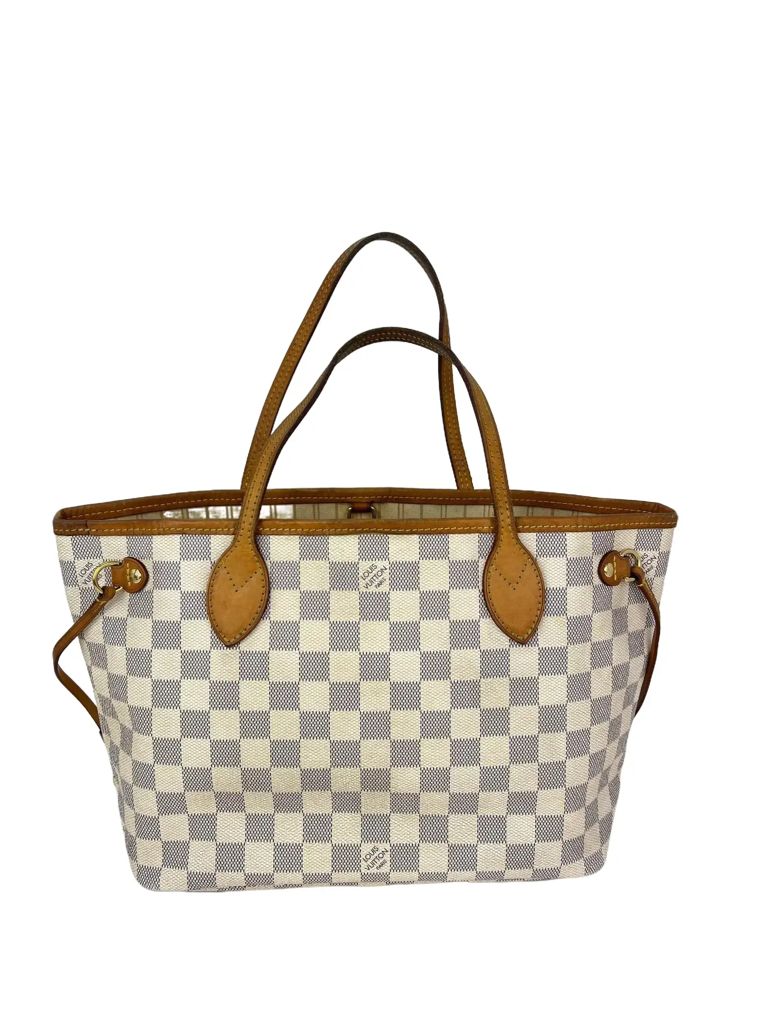 Pre-owned Louis Vuitton Canvas Tote Bags Damier Azur Neverfull PM Tote Bag, Azur Checkered Design, 11 in Size