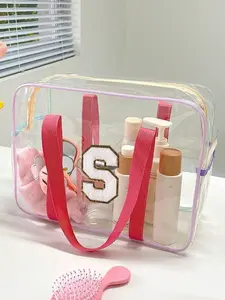 Transparent Jelly Bag Beach Bag, 26 Letter Towel Embroidery, Shoulder Bag, Handbag, Cosmetic Storage Bag, Waterproof Swimming Bag