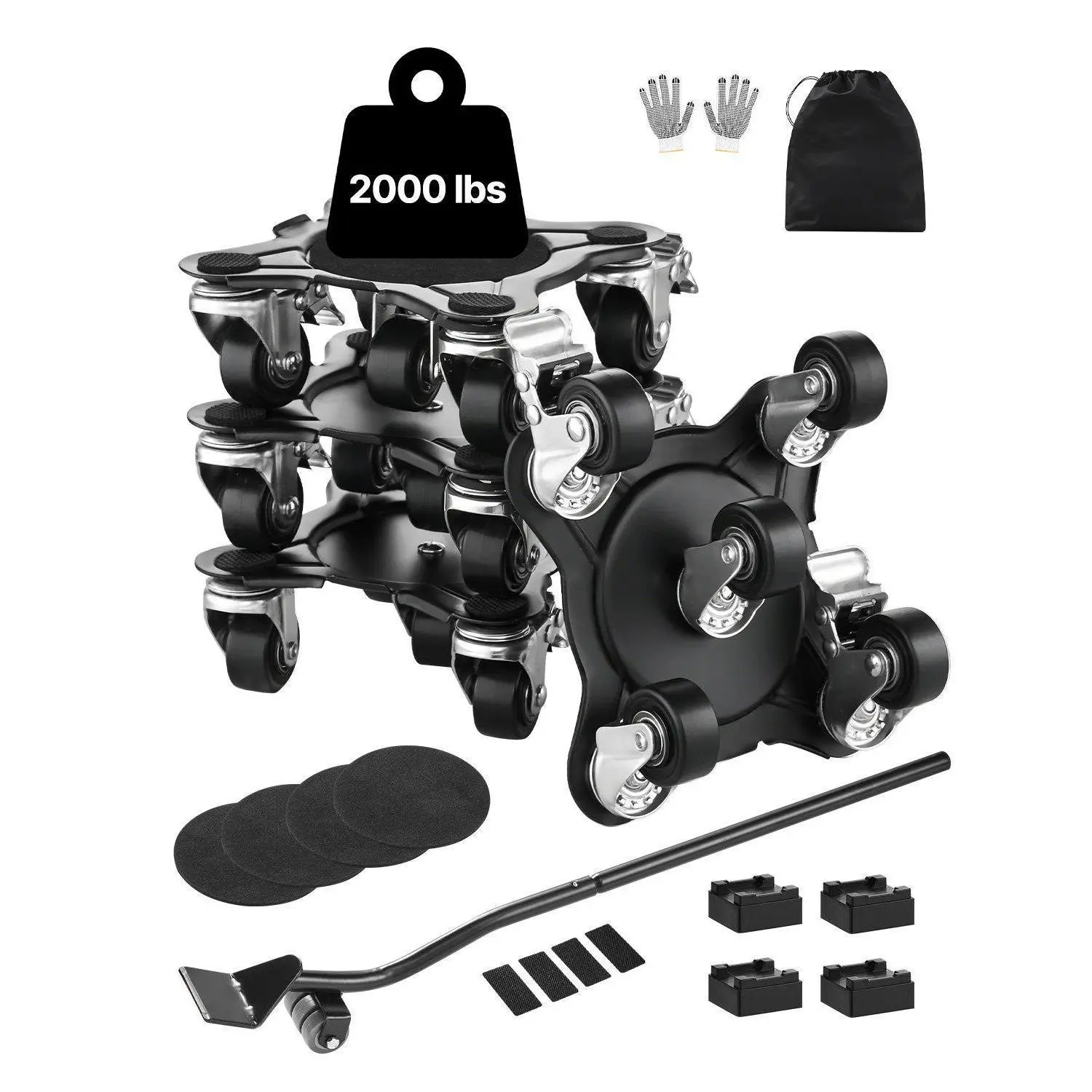 【SummerFinds】VEVOR Heavy-Duty Steel Furniture Dolly Mover, 5-Wheel Steady Design, Smooth PP Furniture Moving Wheels, L-Shaped Edges, Dual 1-Click Brakes, 1200 lbs Capacity, Multi-Surface Adaptability for Home Moving & Deep Cleaning