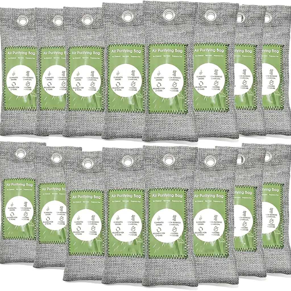 Vitscan Unscented Activated Bamboo Charcoal Air Purifying Bags - 16 x 50g Odor Eliminator, Moisture Absorber for Cars, Shoes, Household Air Freshener Set, None
