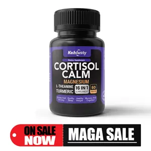 16-in-1 Edible Natural Cortisol & Stress Relief Dietary Supplement Capsules with Adaptogen Mix, Ashwagandha, L-Theanine - Calmness, Sleep Support for Adults - 60 Count