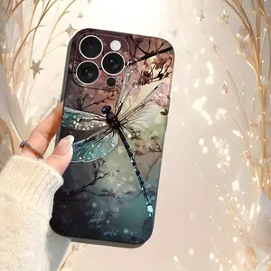 Exquisite Dragonfly with Floral Background Anti - fingerprint Full - lens Protection Phone Case for iPhone 16/15/14/13/12/11/X/XR/XS/8/7/SE Mini/Plus/Pro/Max - Perfect Gift for Mother's Day, Father's Day
