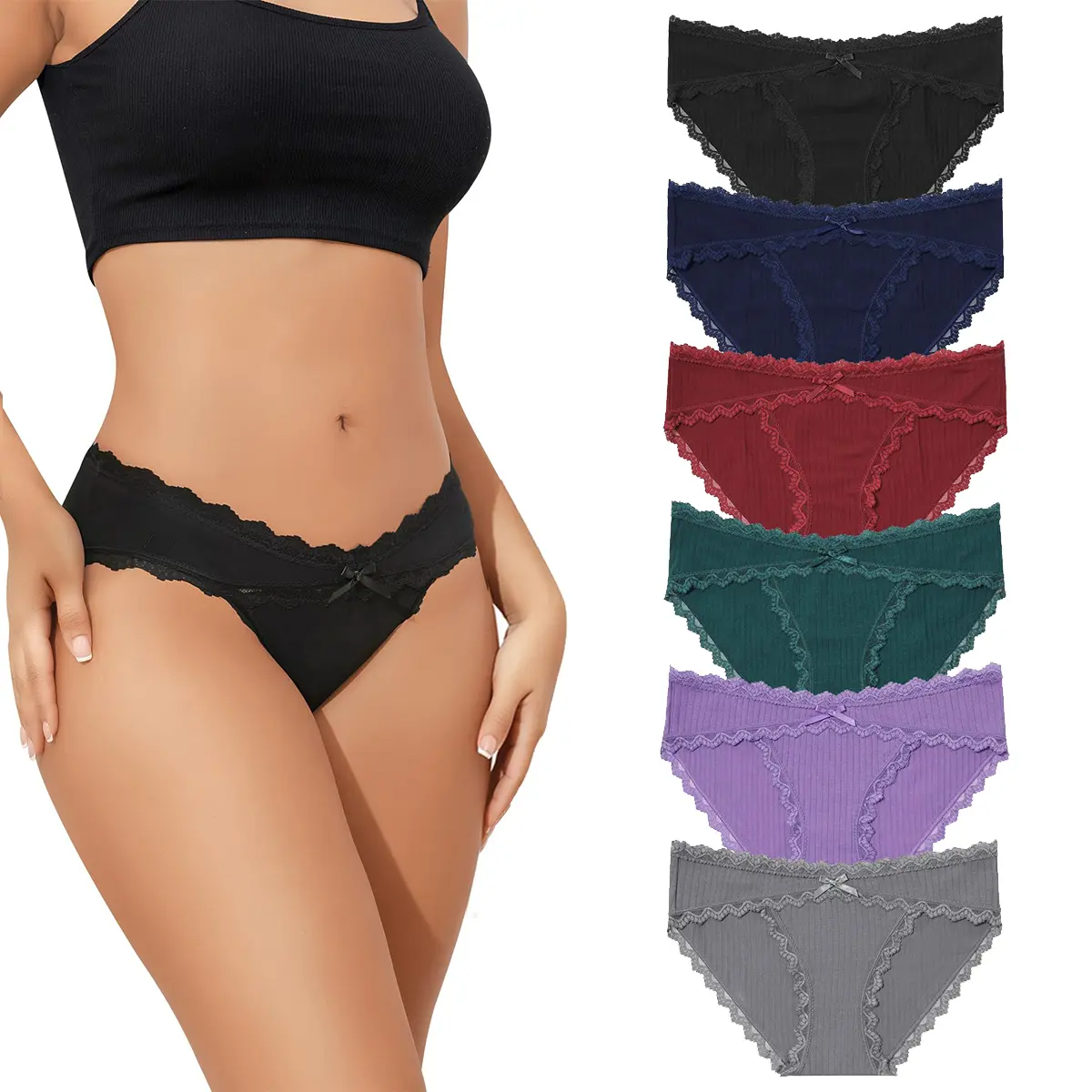 LEVAO Cotton Underwear for Women Cheeky Bikini Panties Ladies Fashion Lace Stretch Hipster Ladies Briefs 6/10 Pack