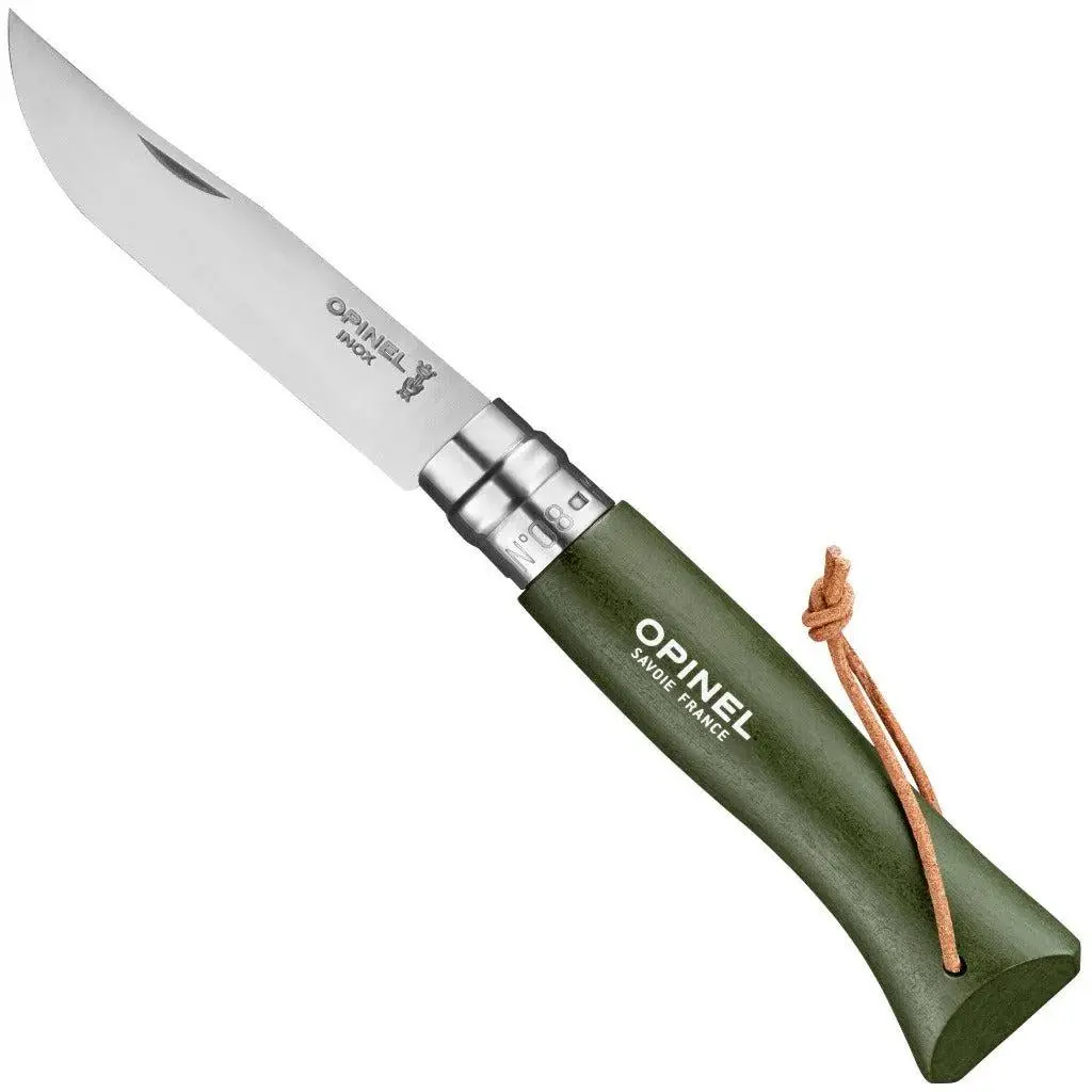 Opinel No. 8 Stainless Steel Folding Knife with Lanyard - Green