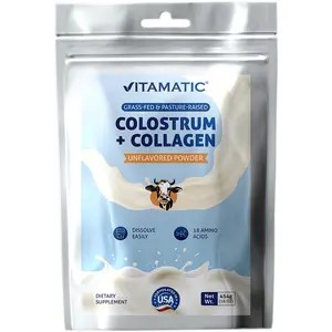 Vitamatic Bovine Colostrum + Collagen Powder - Gut Health & Immune Support Supplement - Easy-to-Mix, Unflavored - 454g (16 oz)
