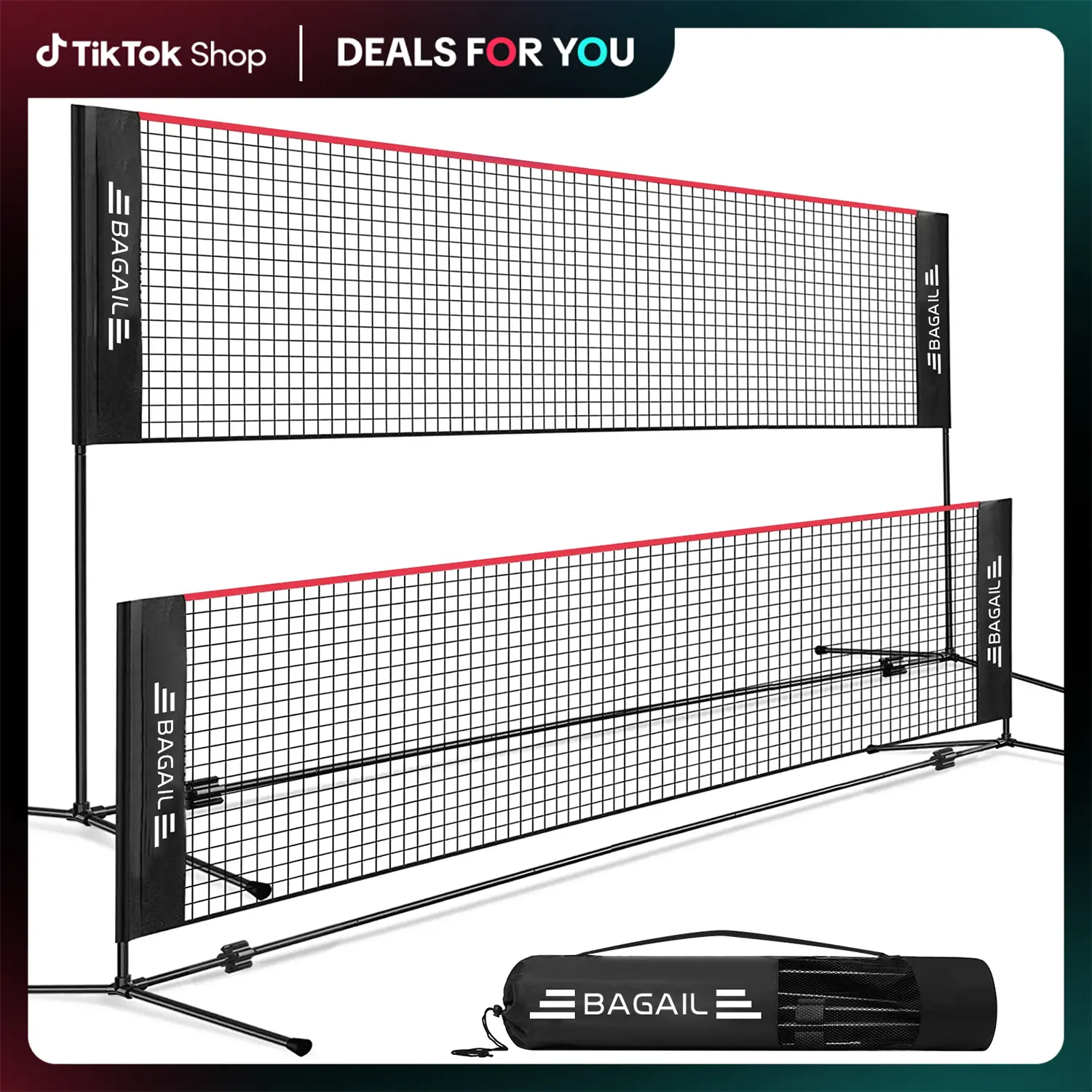 【SummerSale】BAGAIL Badminton Net, Height Adjustable Kids Volleyball Net, Foldable Nylon Net 10 ft/14ft/17ft Wide, Tennis Net, Small Pickleball Net for Backyard Game and Indoor Outdoor Use, Easy Setup Racket Protector tiktokshopbacktoschool