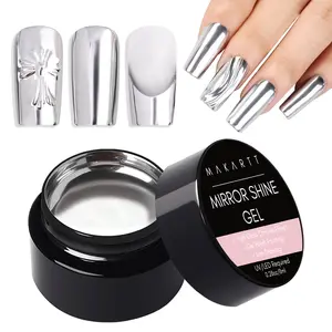 Makartt 8ml Mirror Shine Gel Metallic Silver Gel UV/LED Gel Metal Painting Gel Drawing Mirror Nail gel for Nail Art Designs Brush Nail Care