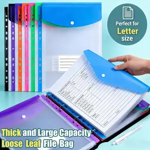 6/12 Pack Expandable Plastic Envelopes Binder Pocket 11 Holes Expandable Binder Folders for 2/3/4 Ring Document Pouch with Snap Button & Label Loose-Leaf Transparent for School Home Office, Perfect for Letter Size