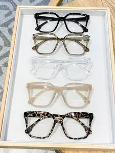 Women's Plastic Square Frame Cat Eye Glasses, Minimalist Casual Style, Lazy Atmosphere, Versatile Fashion Flat Mirror, 5pcs Set, Square Frame Eyeglasses, Stylish Square Frames