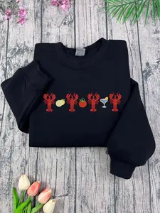 Embroidered Lobster Sweatshirt, Fisherman Aesthetic, Oceancore, Nautical Trendy Crewneck, Lobster Lover Gift Lobster Crewneck Hoodie