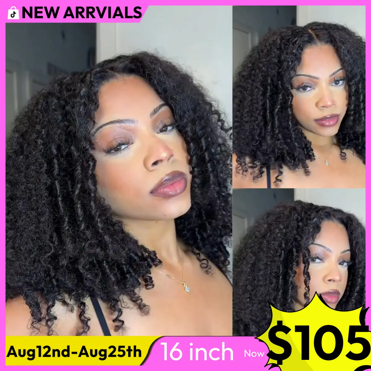 UNice 250% Density Afro Kinky Curly Wig with Layer Coil Ends Pre Bleached Glueless 7x5 HD Lace Closure Human Hair Wigs with Drawstring Pre Plucked Natural Hairline Beginners Friendly summer wig Tiktokshopsummersale
