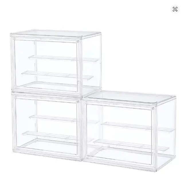 Clear Display Box Stackable Plastic Dustproof Storage Bins Figures Display Collectibles Bag Cosmetic Show Case with Interlayers Organiser Transparent