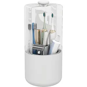 Toothbrush Holder with Cover 360 Rotating 4 Compartments Bathroom Toothpaste Electric Toothbrush Organizer, Save Space sturdy and durable, White