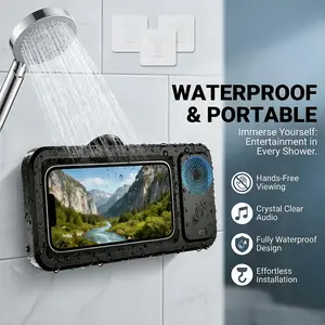 Bluetooth Speaker + Random Color Phone Bag, Shower Speaker, Wireless Speaker with 360 °   Rotating Touch Screen, Shower Speaker & Bathroom Speaker, Phone Holder for Shower, Shower TV-like Phone Mount for Video Viewing, Music & Bath Time In Bathroom
