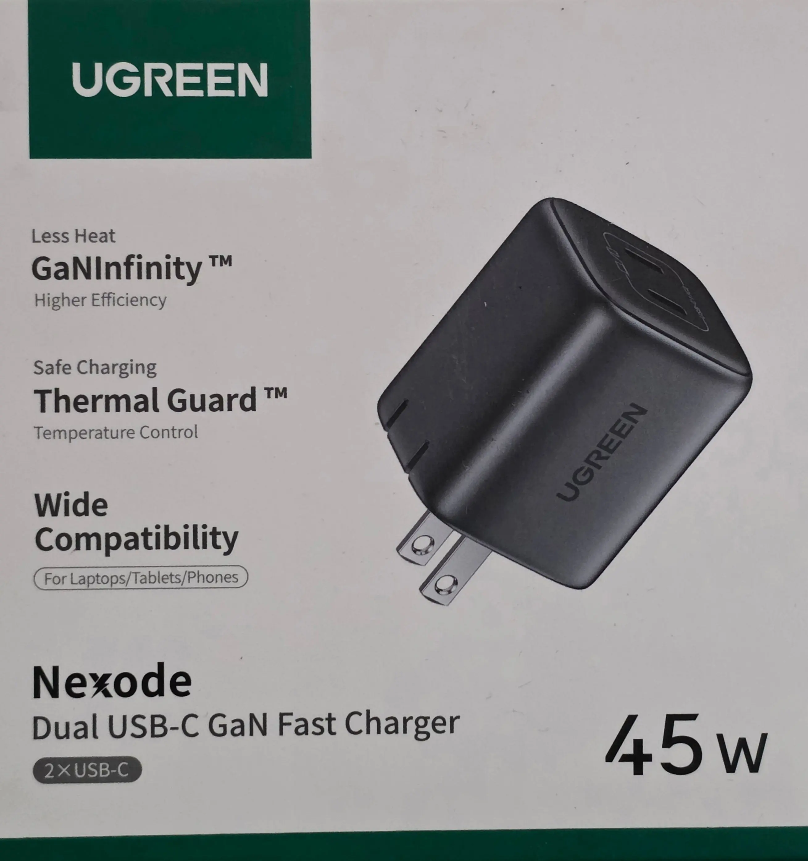 UGREEN Nexode 45W Dual USB-C GaN Fast Charger for Mobile Phones & Electronics, USB-C Charging Adapter