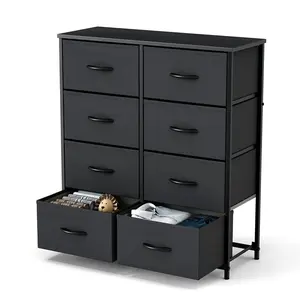 Drawers Dresser for Bedroom, Tall Fabric Closet Chests Organizer Tower Furniture with Wooden Top Metal Frame for Clothes, Kids Room, Living Room, Hallway, Entryway,Black Storage Cabinets Apartment