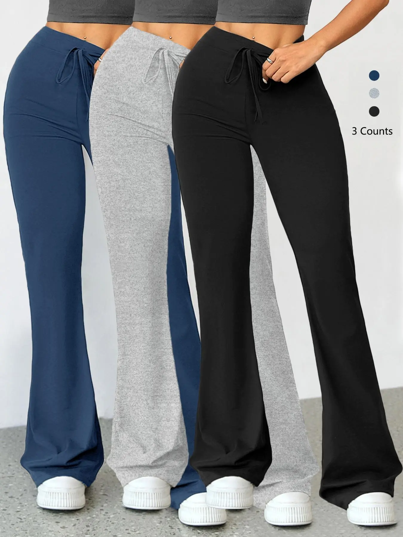 Women's Solid Drawstring High-Waisted Flare-Leg High-Stretch Casual Comfy Breathable Bell Bottom Sports Leggings for Yoga, Workout & Running, Fall & Winter Sportswear