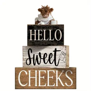 4 Pcs Highland Cow Bathroom Decor Farmhouse Rustic Design Bathroom Decor and Accessories Highland Cow Table Centerpiece Western Hello Sweet Cheeks Decoration for Home Office Home Decor Products