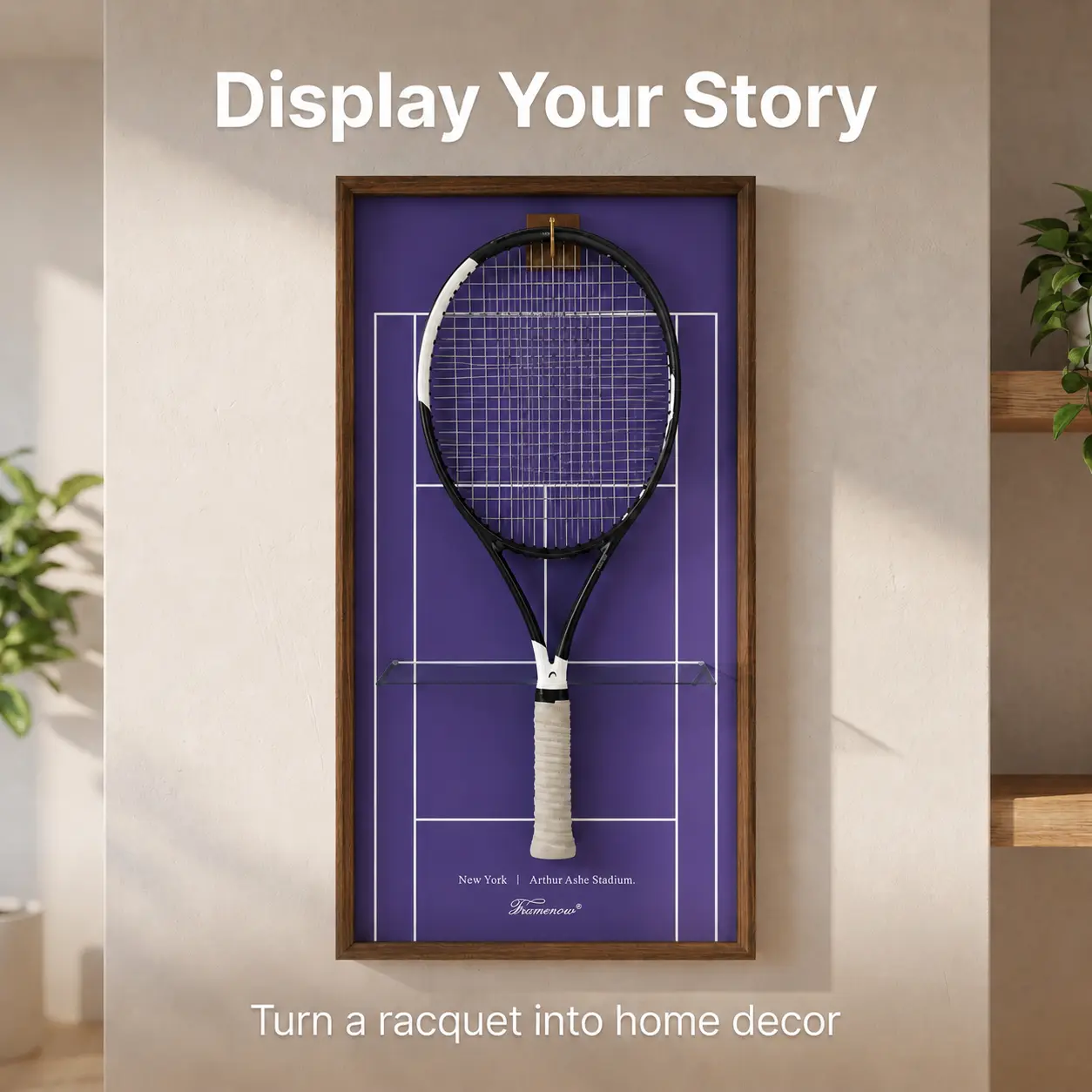 Framenow Tennis Racket Display Case Wall Mount, Shadow Box Frame for Racquet Memorabilia