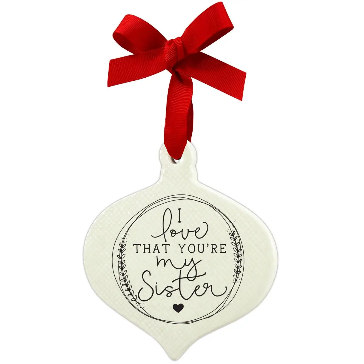 212 MAIN Whimsical Ceramic Doodle Sister Christmas Ornament - Ribbon-Tie Hanging Festive Decoration, Home Decor Ornaments, Gift for Home Supplies