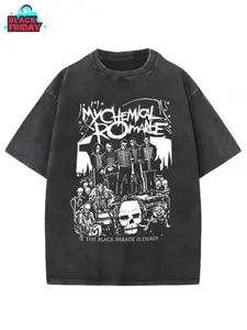 Summer My Chemical Romance Deceased Washed T-Shirt Black Punk Rock Emo Fashion Top 4 Seasons Wearable Men's and Women's Oversize T-Shirt Clothing