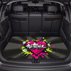 1Pc, trendy graffiti style character polyester fiber car trunk pad, cool love and letter printing pattern, common to a variety of models, love the interior decoration of the car, improve the atmosphere in the car, keep your trunk clean and dry
