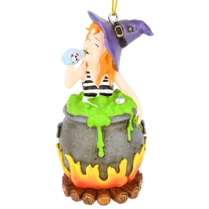 Tree Buddees Witches Hot Tub Halloween Ornament Witch Drinking in Cauldron 3.5" Resin Spooky Self-Care Halloween Tree Decor