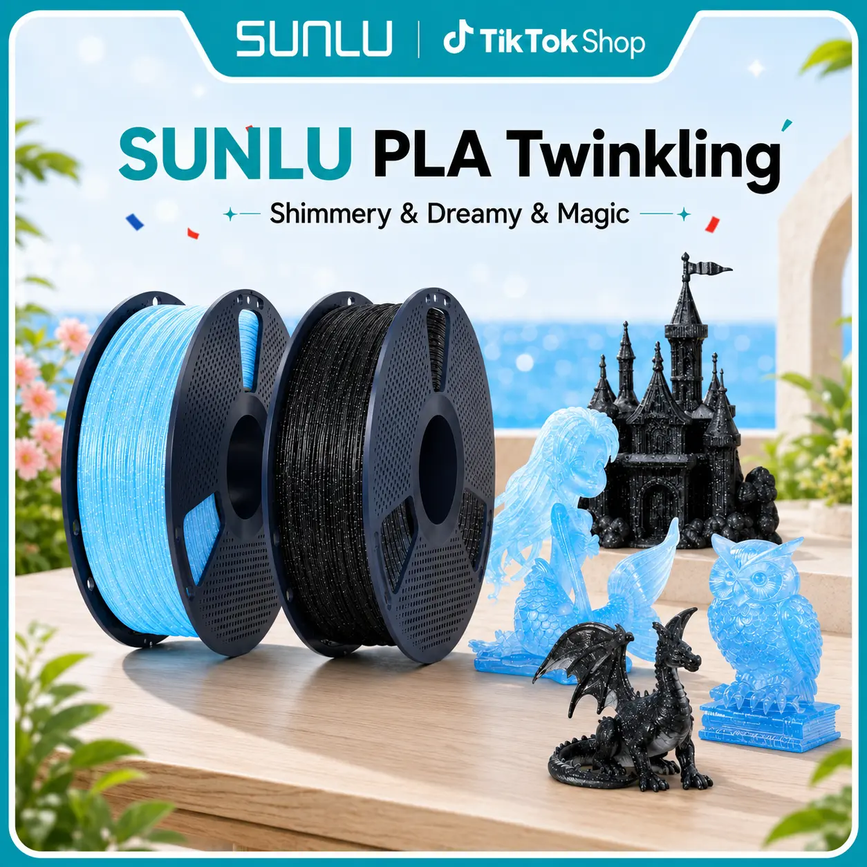 SUNLU Polylactic Acid (PLA) 3D Printing Filament, 1KG 330m 1.75mm Twinkling PLA with 0.02mm High Precision, Fine Sparkle, Smooth Extrusion, No Clogging, Anycubic Compatible, Fits Most Printers, Multiple Colors, Top Gift Choice