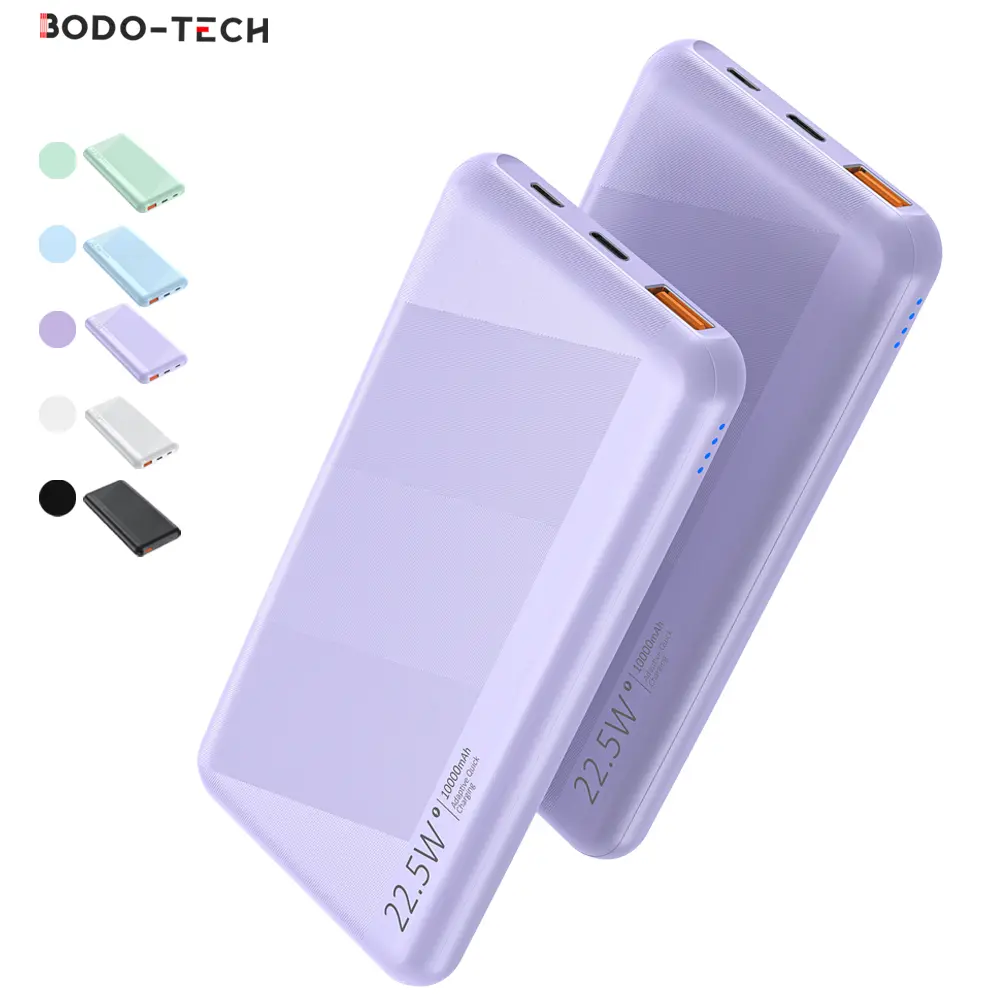 Bodo-Tech 10000mAh Quick Charge 3.0 Portable Charger - Ultra-Thin Lightweight Smart Charger Power Bank with USB-A/USB-C/Micro Ports for Smartphones, Tablets, Samsung & Android Phones - Purple Rechargeable Battery Pack Camping Essential, Battery Power Bank
