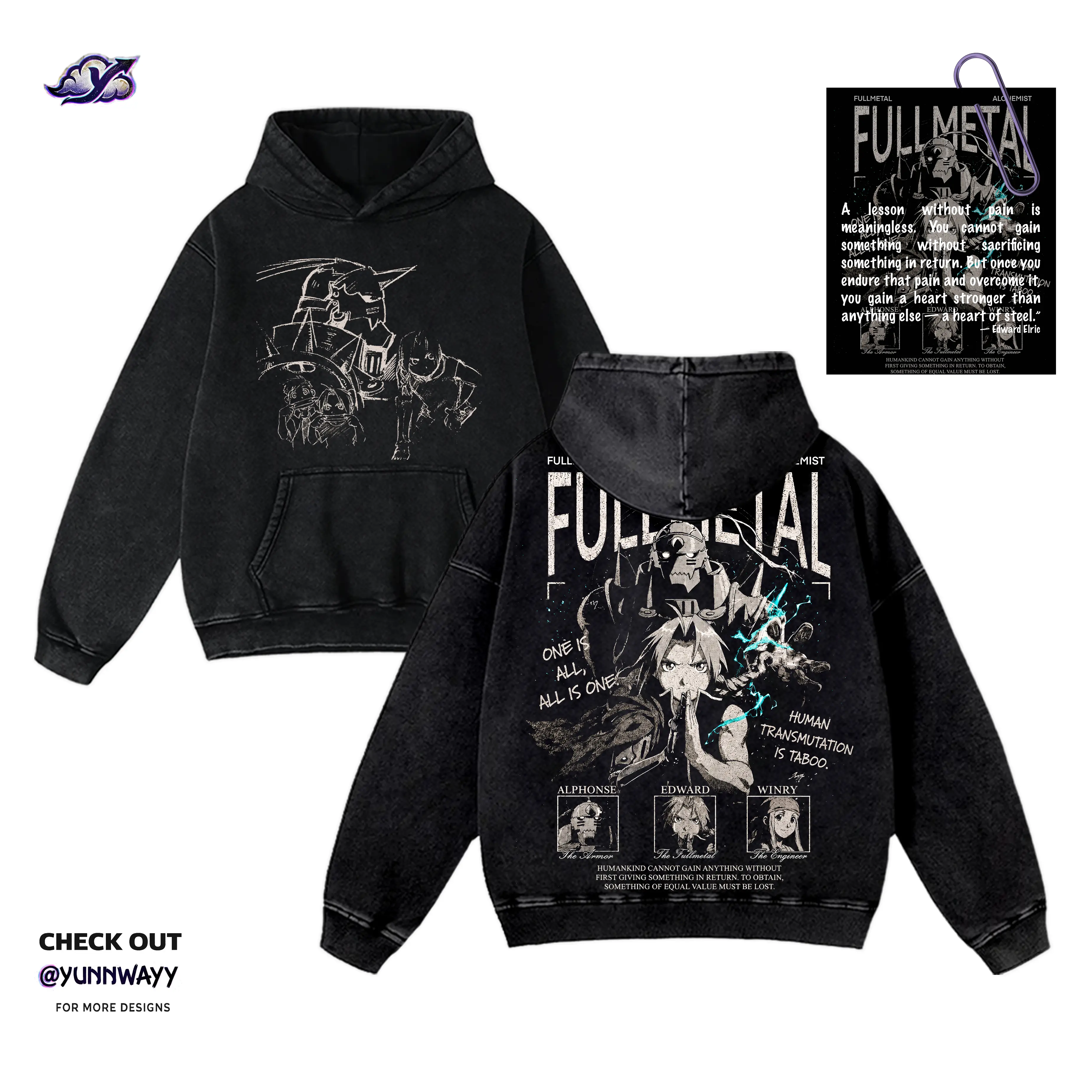 Edward Elric Anime Wash Hoodie Sweatshirt, Fullmetal Alchemist Anime Fan Merch, Heavy Cotton, Streetwear Casual Gift, Double Print Poster Graphic