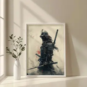Artistic Japanese Black-and-White Samurai Unframe-Style Unframed Poster, Waterproof PVC Tube, Home Decor Wall Art for Living Room, Home Supplies Posters & Prints