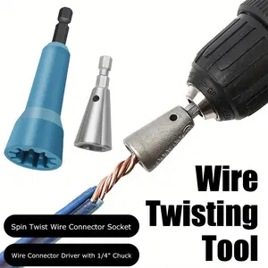 2Pcs Wire Nut Twister with 1/4" Chuck,Wire Twisting Tool for Drill,Spin Twist Wire Connector Socket, Wire Connector Driver and Wire Stripping Tool,Hand Tools Kits,Springtok
